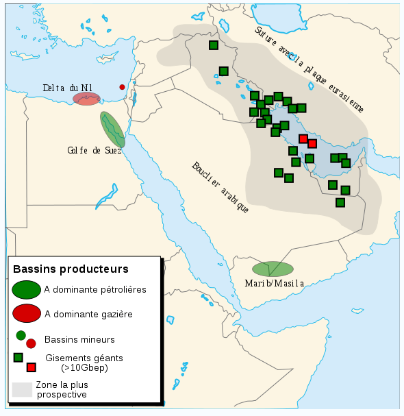 Карта залежей нефти Саудовской Аравии, Катар, Ирак, Кувейт, Иран, Объединённые Арабские Эмираты