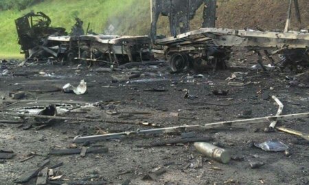 Появились фото с места взрыва грузовика с боеприпасами под Полтавой