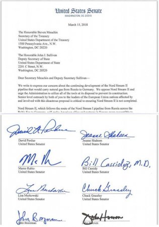 В США сенаторы потребовали от властей заблокировать «Северный поток — 2» (ДОКУМЕНТ)