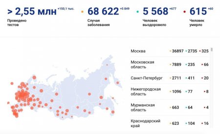 Десятки погибших, новые заболевшие в 82 регионах: коронавирус в России